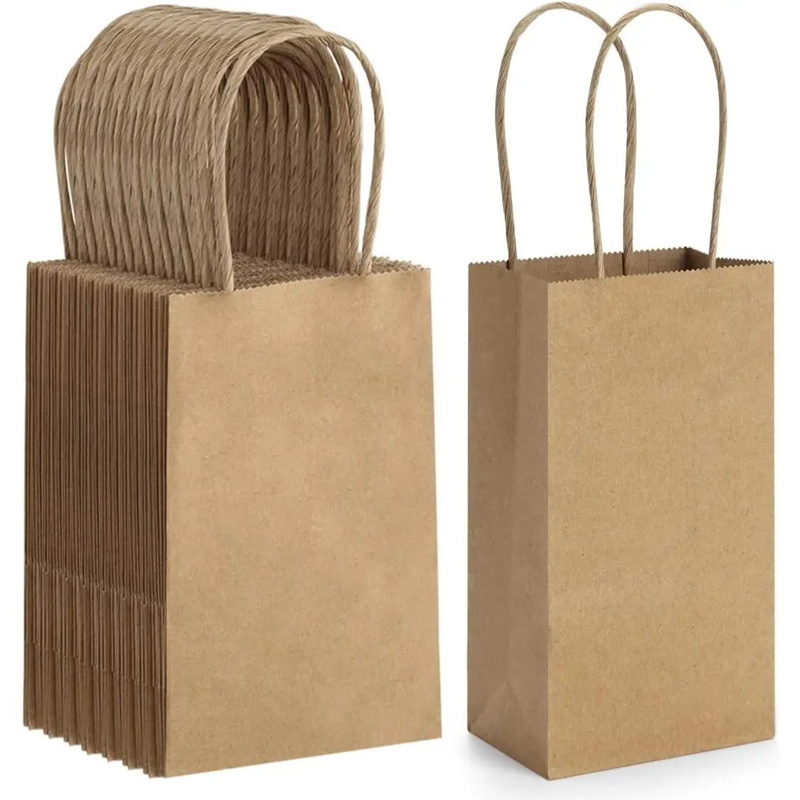 50 Pack 3.5x2.4x6.7 Inches Small Kraft Paper Gift Bags with Handles Bulk Mini Party Favor Bags Candy Bags 100% Recyclable Brown Paper Bag