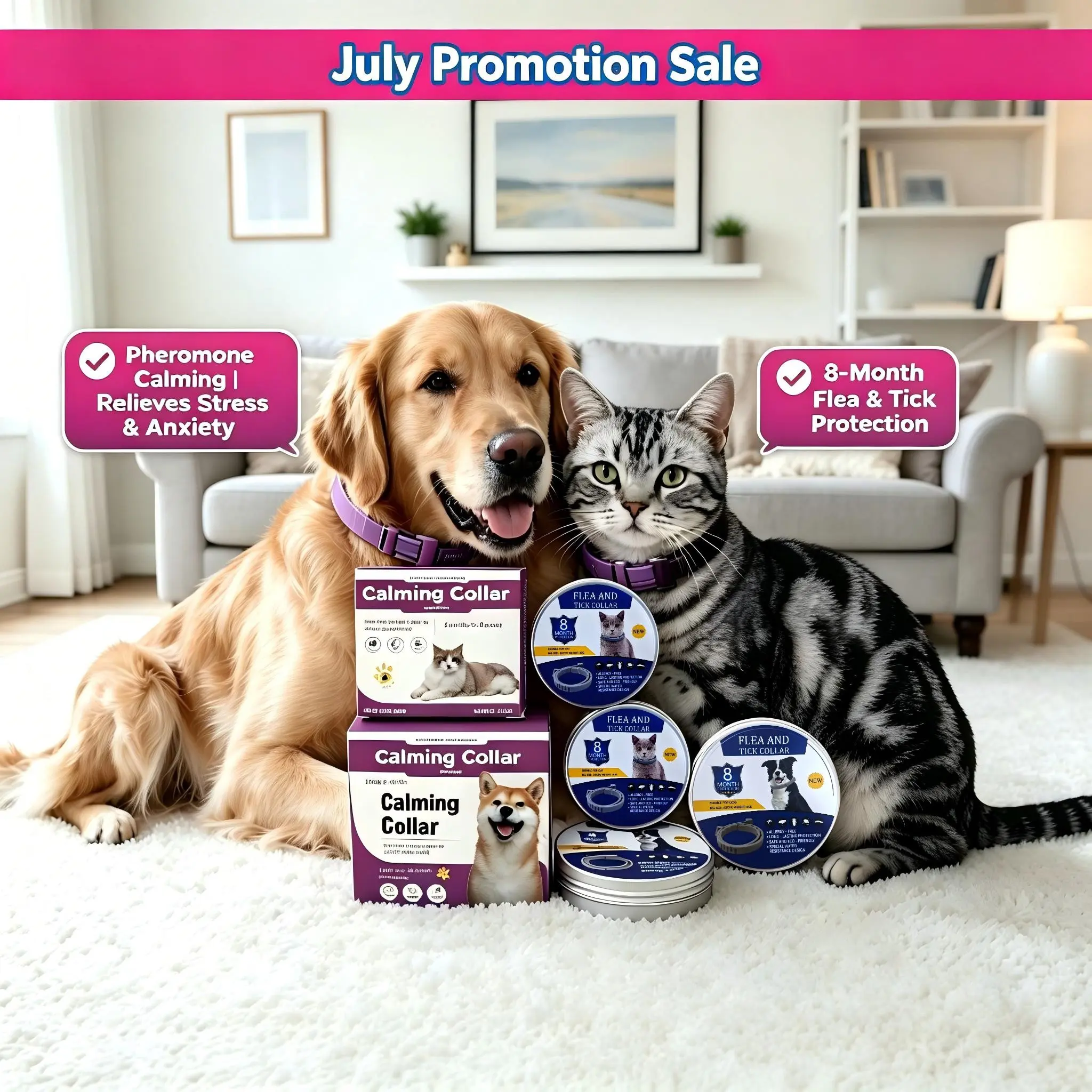 4pcs Calming Collar for God&Cats, Long-Lasting Pheromone Collar Helps Calm Cats for 80 Days, Reduces Stress, Anxiety, Loud Noises and Separation, 4 Count