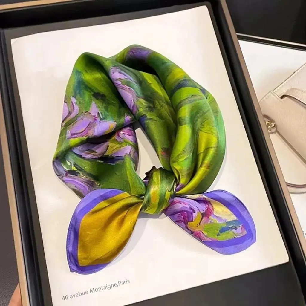 2025 Fashion 100% Real Silk Scarf 53cm Square Bandelet Women's Silk Temperament Small Scarf Neck Decorative Wrap Printed Scarves