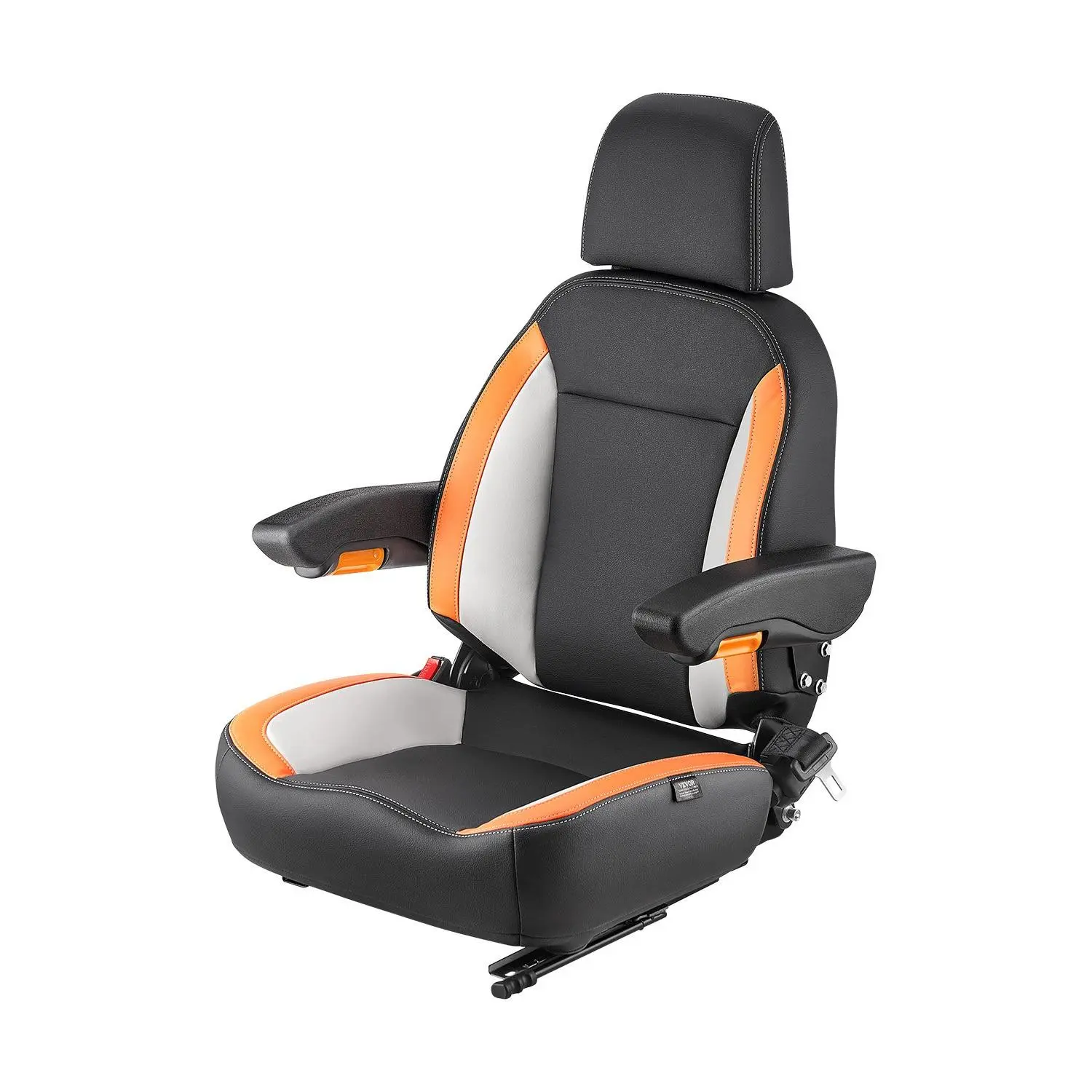 VEVOR Universal Forklift Seat, Tractor Seat with Adjustable Back, Armrest, Headrest Safety Belt, Secure Tractor Seat with Micro Switch, Ergonomic Lawnmower Seat for Skid Loader Bulldozer