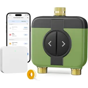 WiFi Water Timer for Garden Hose, 2 Zone WiFi Hose Timer with Brass Inlet and Outlet, WiFi Sprinkler Controller, Rain Delay,  Water Valve for Garden, Lawn & Yard, Remote & Voice Control