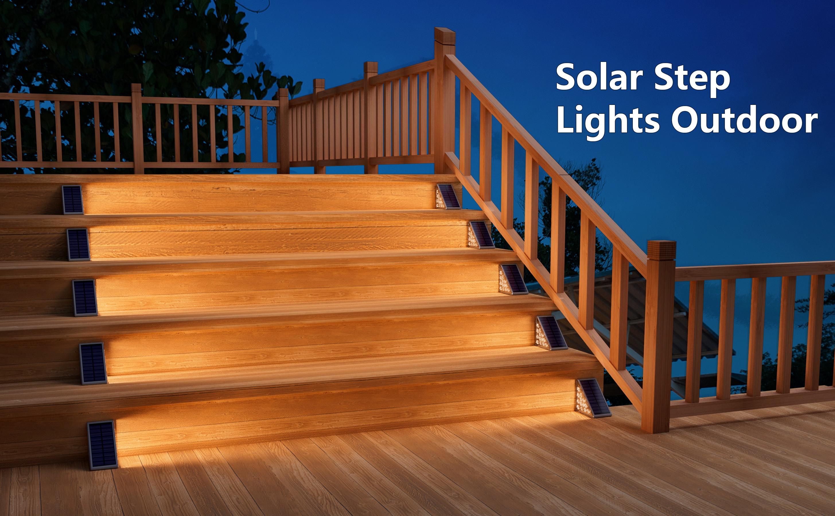 8 Pack Volisun Solar Powered LED Stair Lights IP67 Waterproof 3000K Warm Light for Outdoor Steps Patio Garden