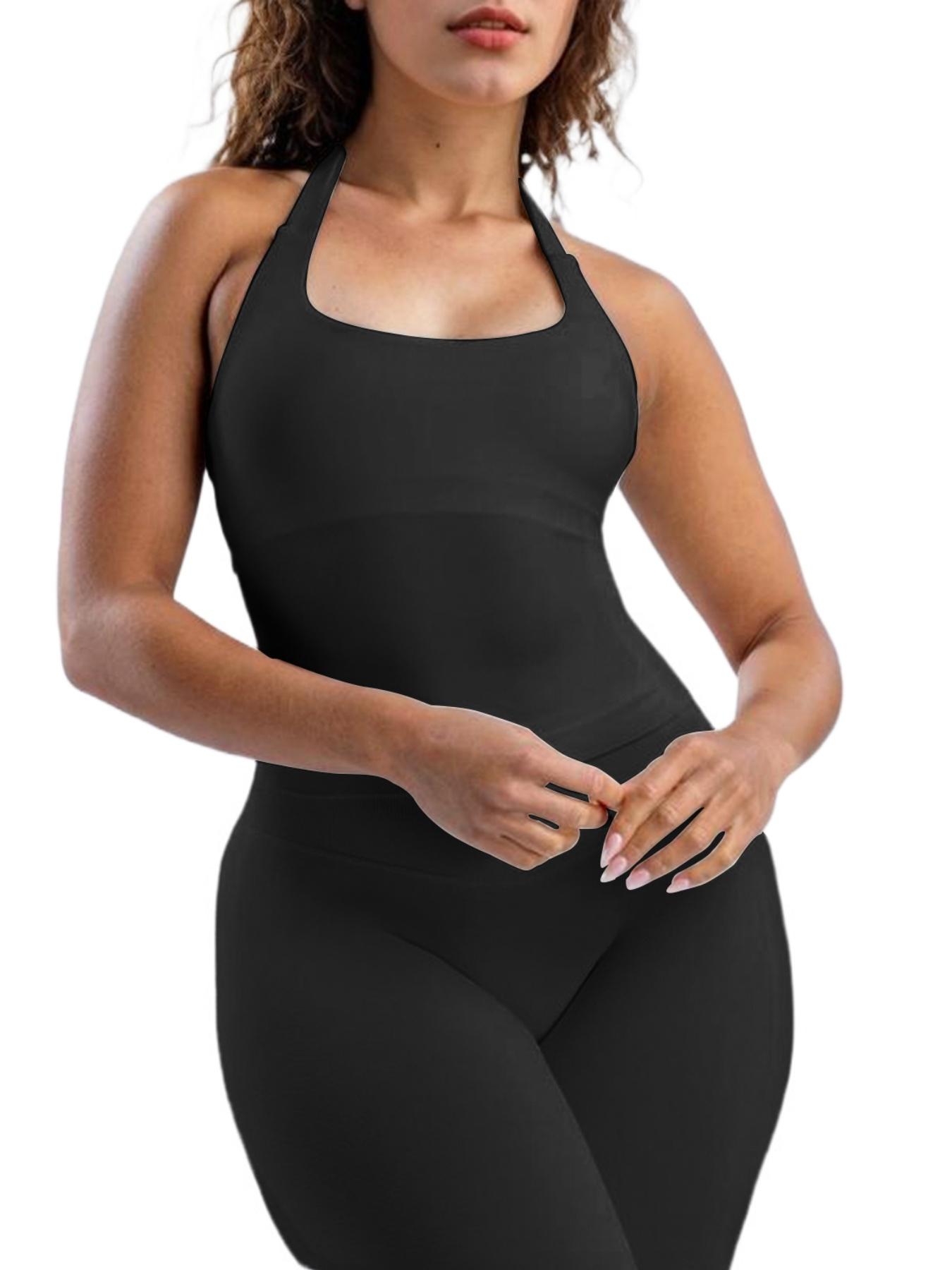 Women's Solid Halter Neck Sports Tank Top, Sporty Sleeveless Sports Top for Yoga Gym Workout, Ladies Sportswear for All Seasons, Activewear, Gym Tops