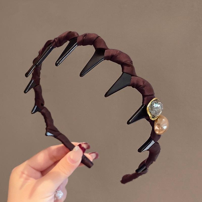 3pcs Pearl and Rhinestone High Crown Wave Headband with Teeth, Non-slip Face Wash Hair Clip, New Style Women's Comb Headband