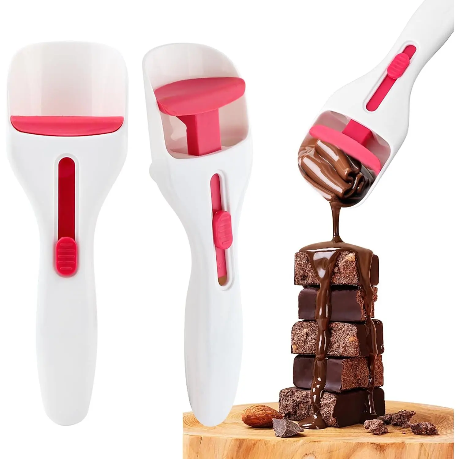 2 count Cupcake Scoop Batter Dispenser for Cupcakes Muffins Pancakes |  Click Sliding Button Cake Cream Spatulas for Elegant Baking, Pastry & Cake Decorating