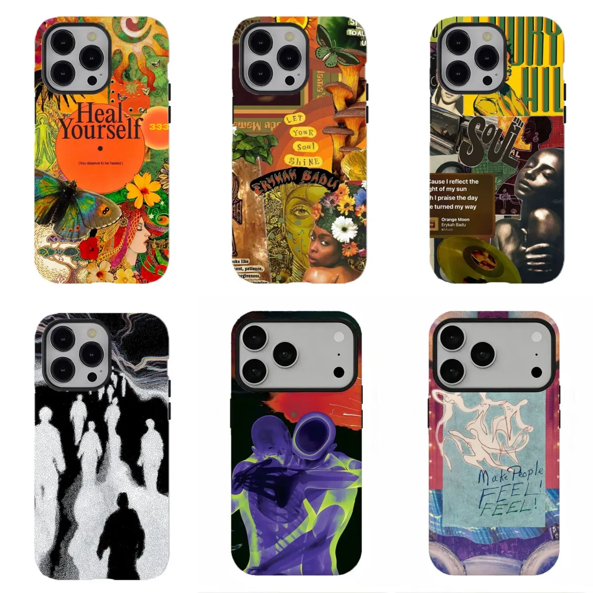 Boho Retro Soul Collage Butterfly Quote Phone Case, Compatible for iPhone 17Promax 16 15 14 13 12 11 and for Samsung S26‑21, Indie Hippie Aesthetic, Vintage Afro Art Vibe, Shockproof Protective Cover, Perfect Holiday Gift, Unique Birthday Present