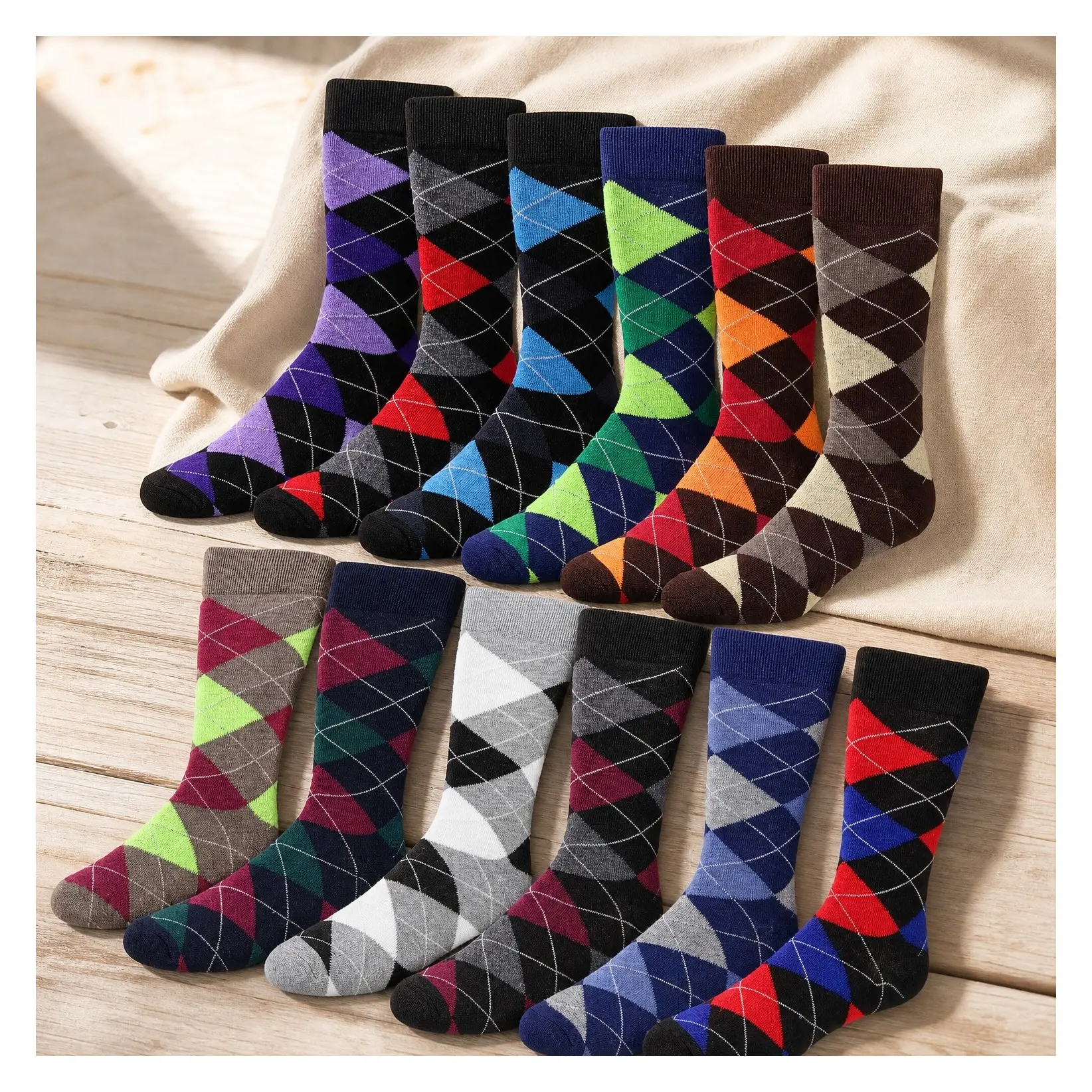 Men's Colorful Funny Novelty Crazy Combed Casual Dress Socks & Argyle SocksGift