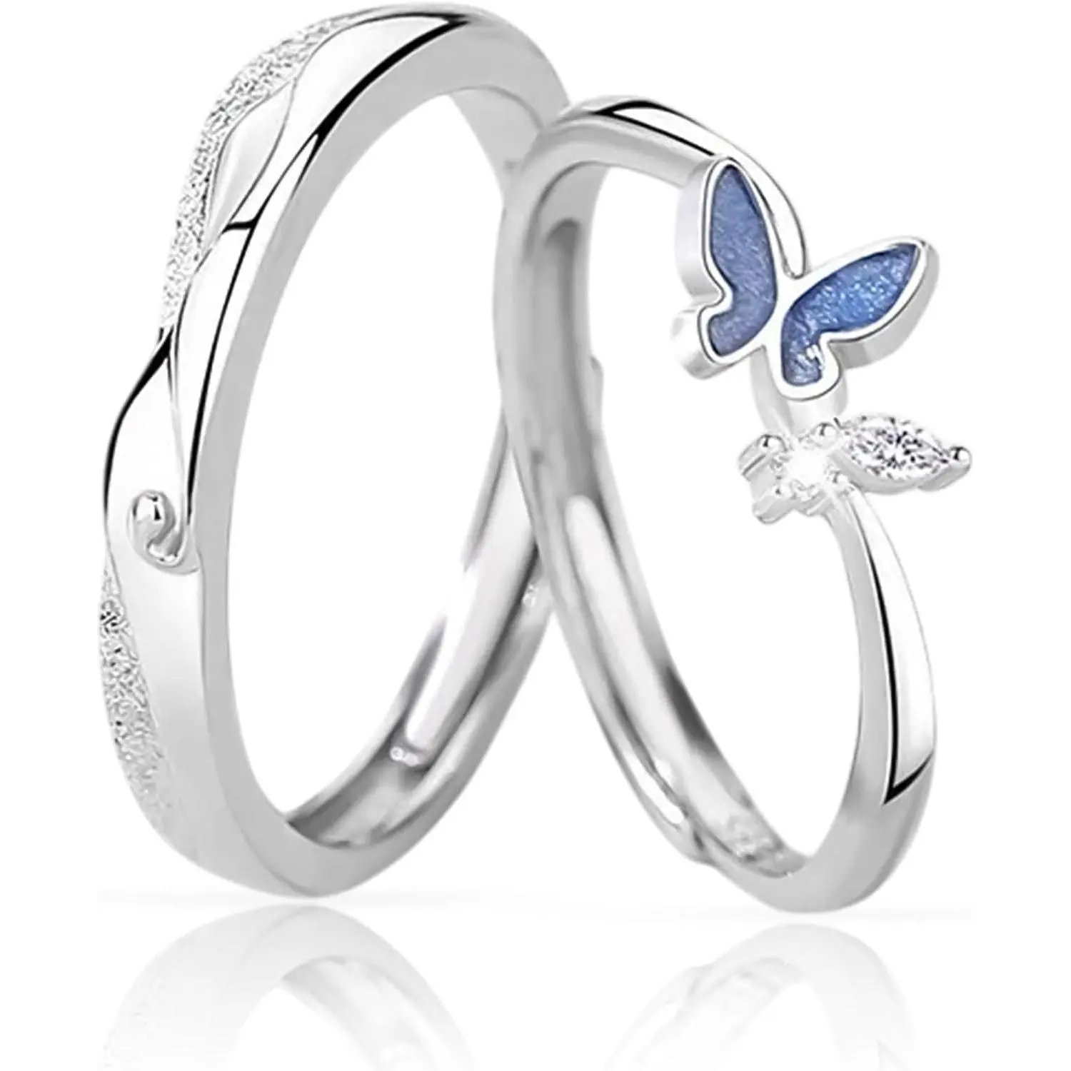 Matching Couples Rings Set  Matching  Butterfly Kitten Promise Rings Cubic Zirconia Adjustable Romantic Couples  for His and Her Valentine's Day Birthday Gifts