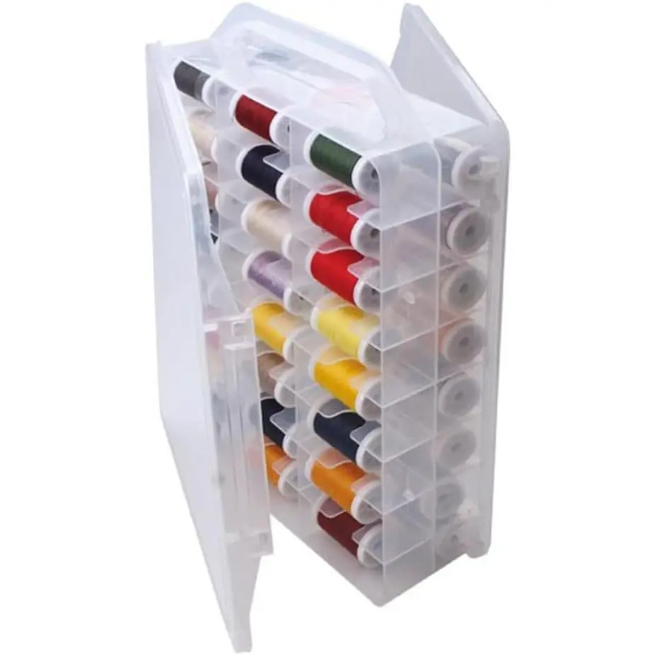 46 Grids Sewing Organizer, Double Sided Thread Box Storage, Portable Clear Plastic Organizer Box for Embroidery and Sewing Threads, Embroidery Floss, Crafts, Small Toys (Clear)