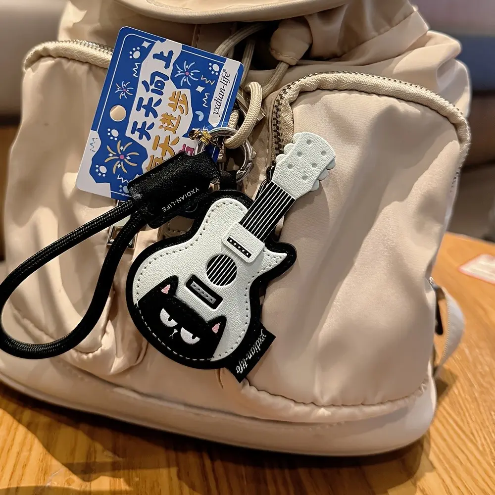 Cute Cat Instrument PU Leather Keychain, Violin Piano Guitar Cartoon Pendant, Creative Bag Charm, Student Backpack Accessory, Gift for Music Lovers