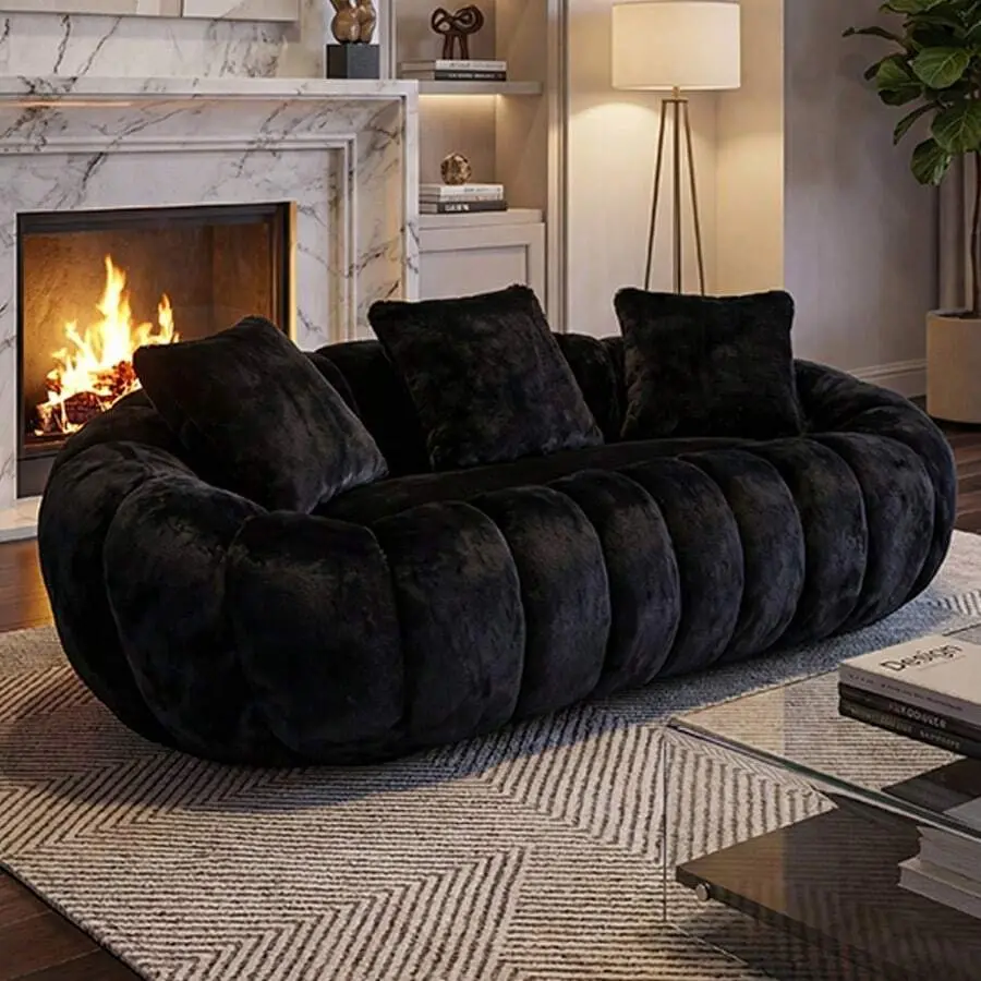 Floral Shaped Sofa Loveseat, Ultra Soft Faux Fur Couch With-Density Shredded Foam, Plush Flower Design Bean Bag Style 2 Seater Sofa, Cozy Accent Lounge Sofa Living Room Bedroom Apartment Game Room
