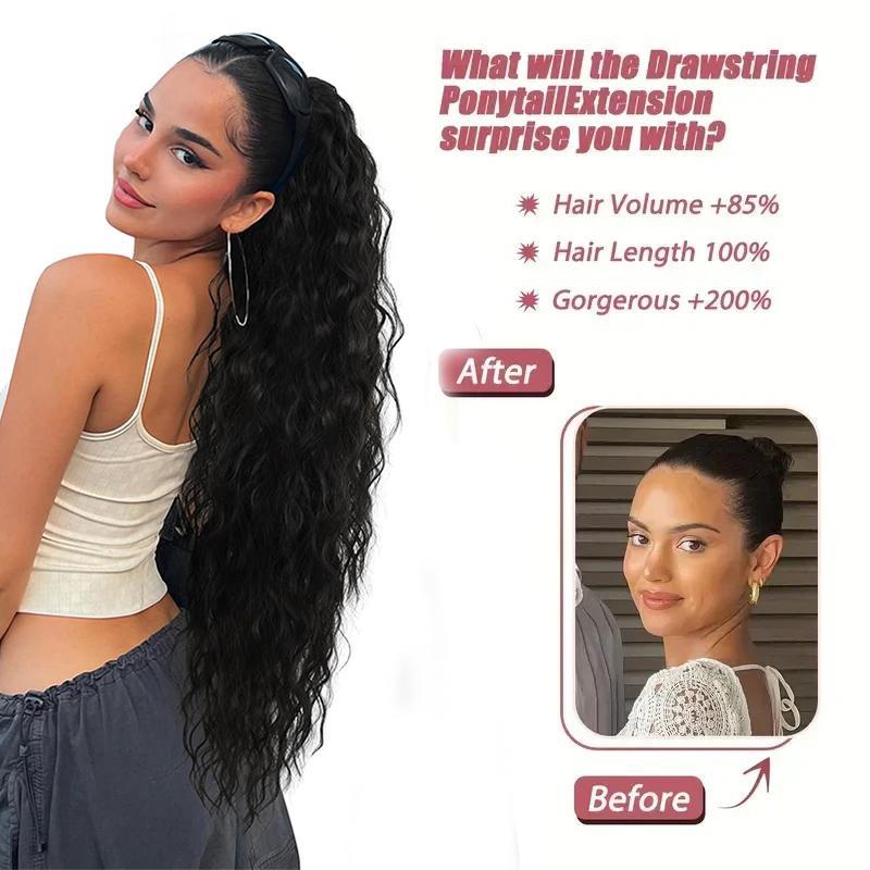 32 Inch Curly Wave Ponytail for Women Long Water Wave Claw Fake Tail Extensions Natural Looking Synthetic Black Fluffy Curly Ponytail Hairpiece for Daily Party Use