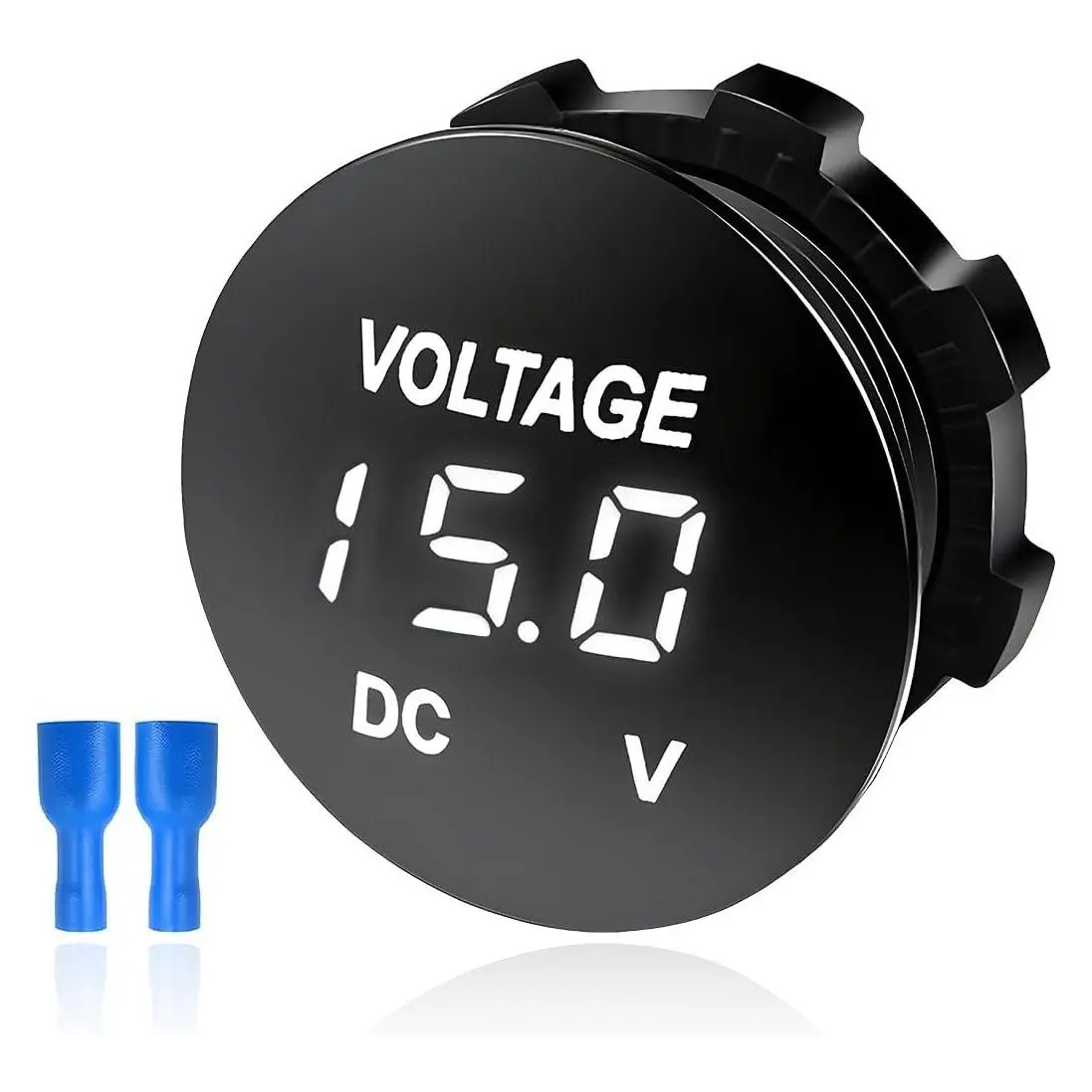 DC 12V/24V LED Digital Display Round Panel Voltmeter Gauge, Waterproof Mini Battery Voltage Monitor for Car Truck Marine Boat (White)Gift