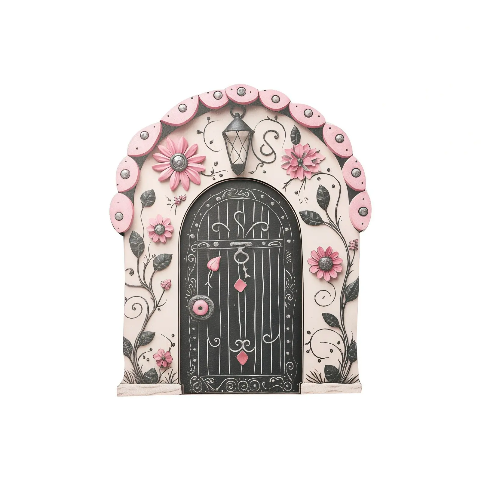 Wooden Fairy Door Decor, Soft Floral Accent, Round Shape, Mini Garden Micro Landscape, Artificial Gem Home Display, Fantasy Style Ornament