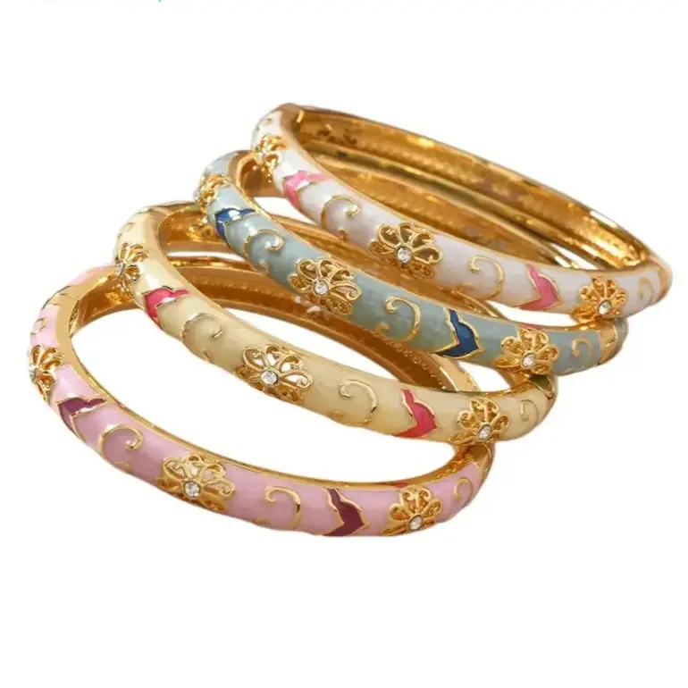 Women's Vintage Floral Enamel Bracelet - Gold-Tone Bangles with Sparkling Cubic Zirconia, Hinged Jewelry Gifts for Teenage Girls, Sports & Outdoor Accessories Stuff for Teen Girls