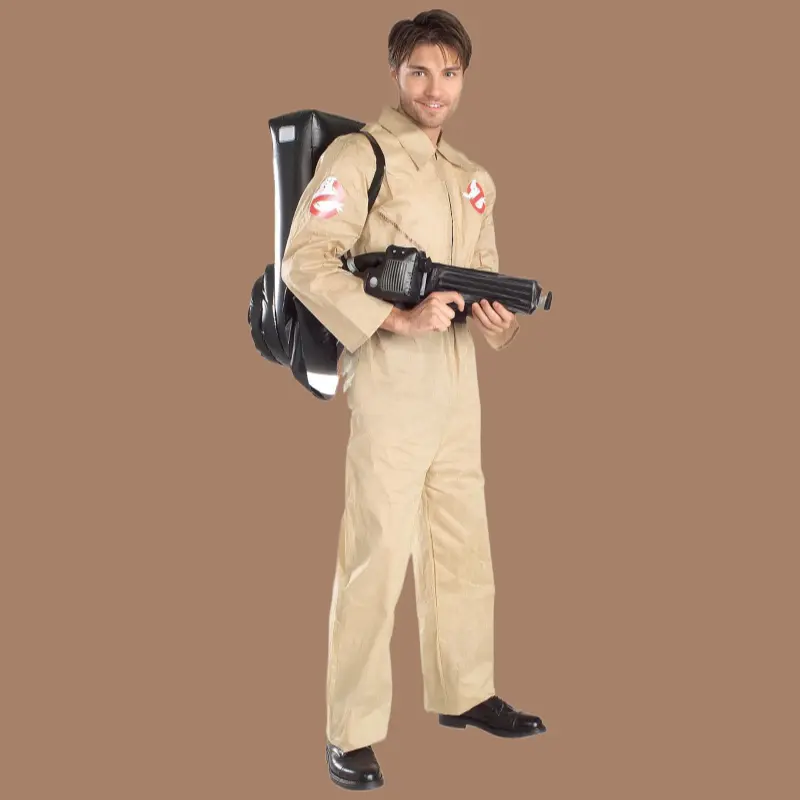 Classic Ghostbusters Costume Uniform Jumpsuit, Breathable Fabric with Front Zipper and Elastic Cuffs for Adult & Kid Fans, Matching Belt Loop for Halloween Cosplay Party