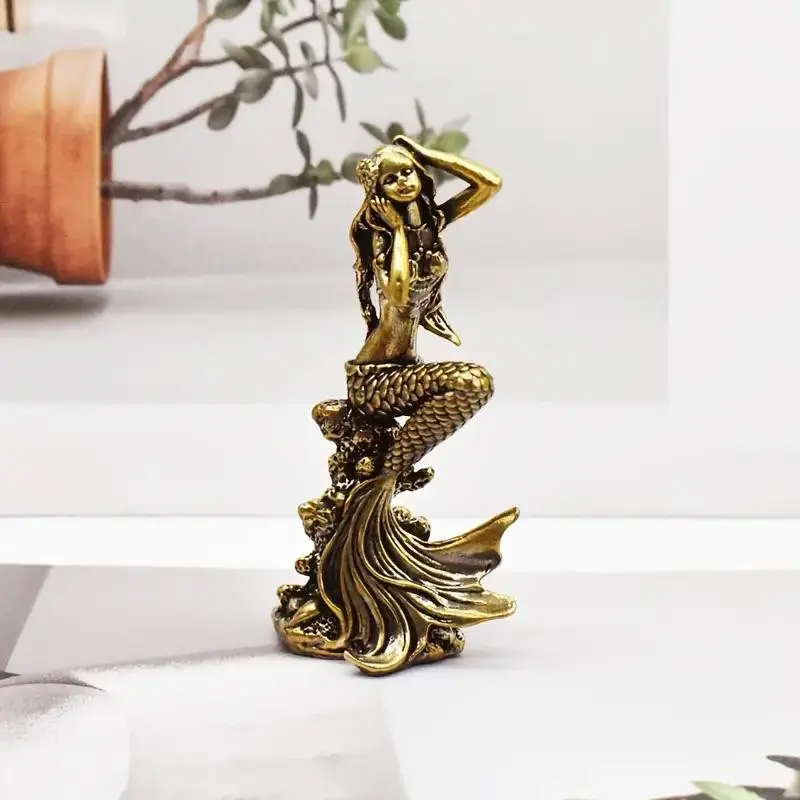 Vintage Mermaid Statue, Bronze Anime Style Ocean Decor, Perfect for Living Room, Bathroom, Desk, Holiday Home Ornament