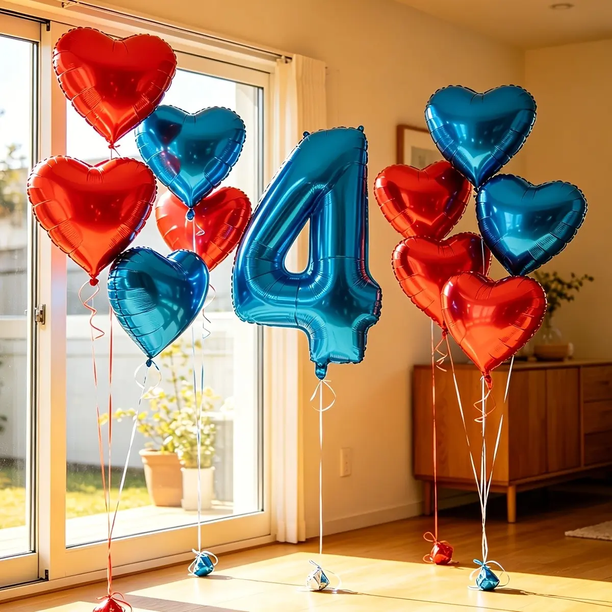 32inch Blue number balloon 4 digital balloon with red and blue heart balloons total 11pcs for boy 4th happy birthday party decorations anniversary 4 years party decorations hero theme party supplies