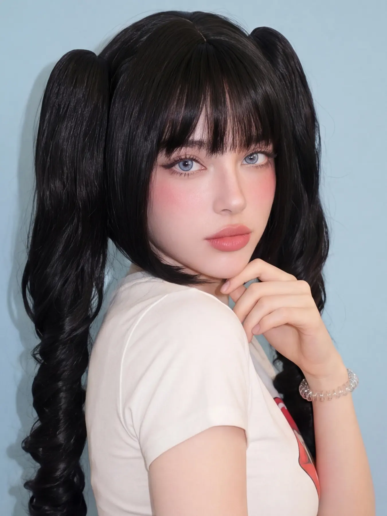 12 Inch Short Base with 20 Inch Curly Ponytails, Black Brown Detachable Pigtail Curly Wigs with Realistic Bangs, Synthetic Hair for Women, Daily & Cosplay
