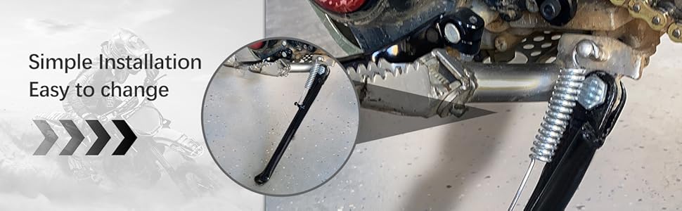 Iron Dirt Bike Kickstand Kit (1 Kit) - Motorcycle Replacement Kickstand with Spring & Screw for Foot Side Support, Professional Accessory to Eliminate Safety Hazards for 70cc-200cc Dirt Pit Bikes