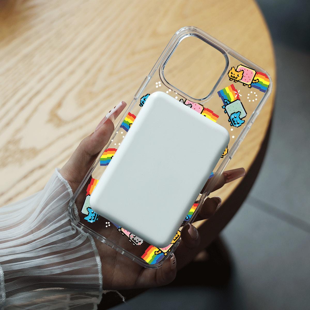 Pixel Art Nyan Cat with Rainbow Repeat Pattern Clear Magnetic