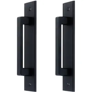 -Stick/Pre-Drill Closet Handle Sliding Door Pull Drawer Pulls Handle Barn Handles with Plate, Punch-Free Pulls for Glass Door Bathroom (7", 2 count, Black)