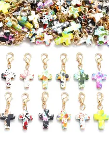 50pcs Cross Natural Stone Pendants with Lobster Clasp, Ideal for Keychains, Keychain Charms, Cute All over Print Design