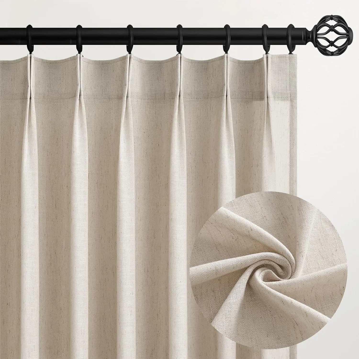 Oatmeal Beige Pinch Pleated Curtains 84 Inches Long for Living Room 2 Panels Sets,Stone Washed Linen Earth Tone Decor Back Tab Boho Neutral Greige Earthy Sheer Curtain for Bedroom