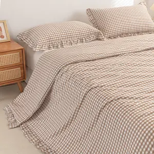 3-Piece Pastoral/Country Style Bedding Set, 100% Ultra-Soft Microfiber Plaid Ruffle Duvet Cover Set - Includes 1 Duvet Cover + 2 Pillowcases (No Comforter/Pillow Core Included), Wrinkle Resistant, Breathable & Fade Resistant, Easy Care, All-Season Use.
