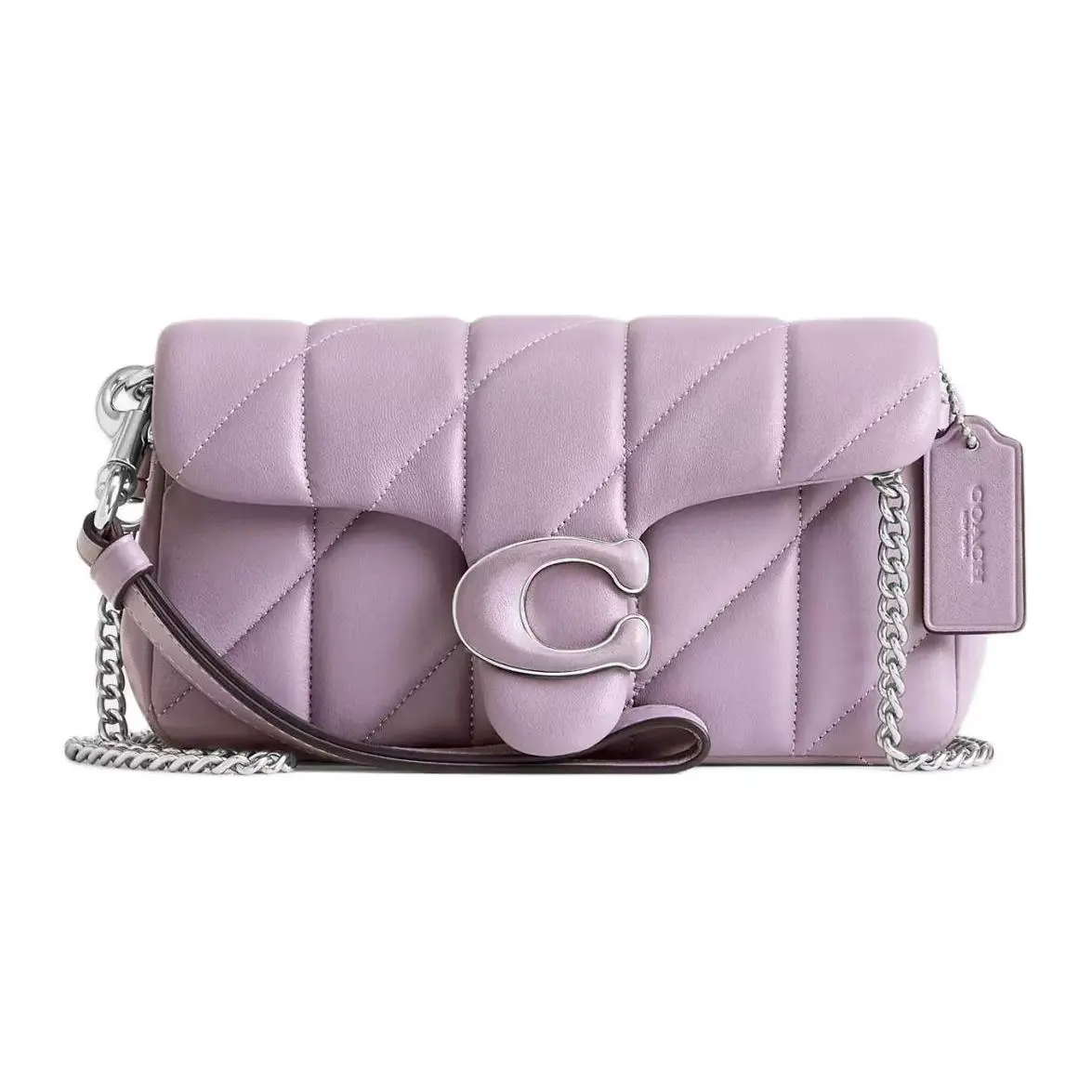 COACH Tabby 18 Crossbody Bag for Women – Soft Quilted Tiger Print Nappa Leather with Button Closure, Lavender