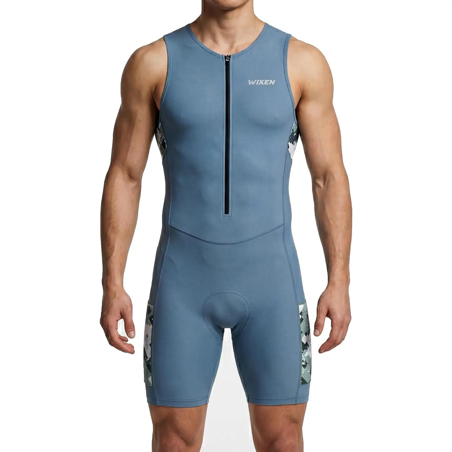 WIXEN Men’s Triathlon Suit – Sleeveless Aero Trisuit with 3D Chamois Pad, Quick Dry Compression One Piece for Swim Bike Run