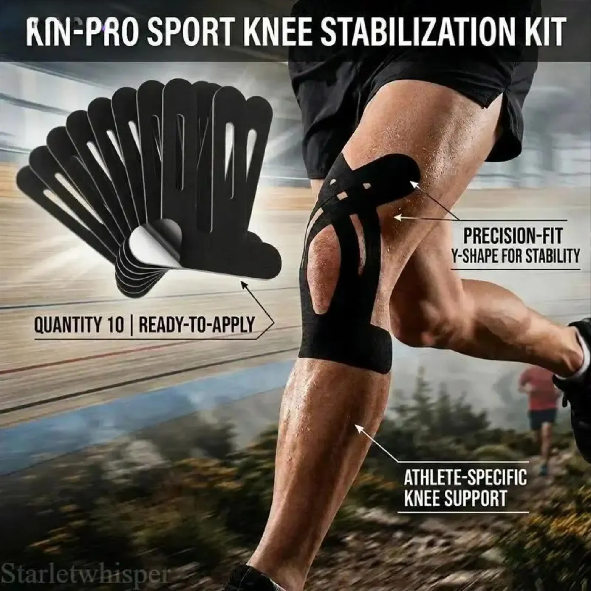 10 PCS Pre-Cut Kinesiology Knee Tape, Water-Resistant Breathable Plastic Strips for Knee Pain Relief, Hypoallergenic Anatomical Fit, Prevents Muscle Strain, Functional for Running, Dance, Weightlifting, Relieves Pain