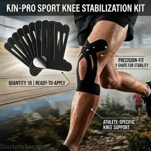 10PCS Pre-Cut Kinesiology Knee Tape, Waterproof Elastic Athletic Support Strips, Breathable Hypoallergenic Pain Relief Accessory for Basketball, Dance, Volleyball, Weightlifting