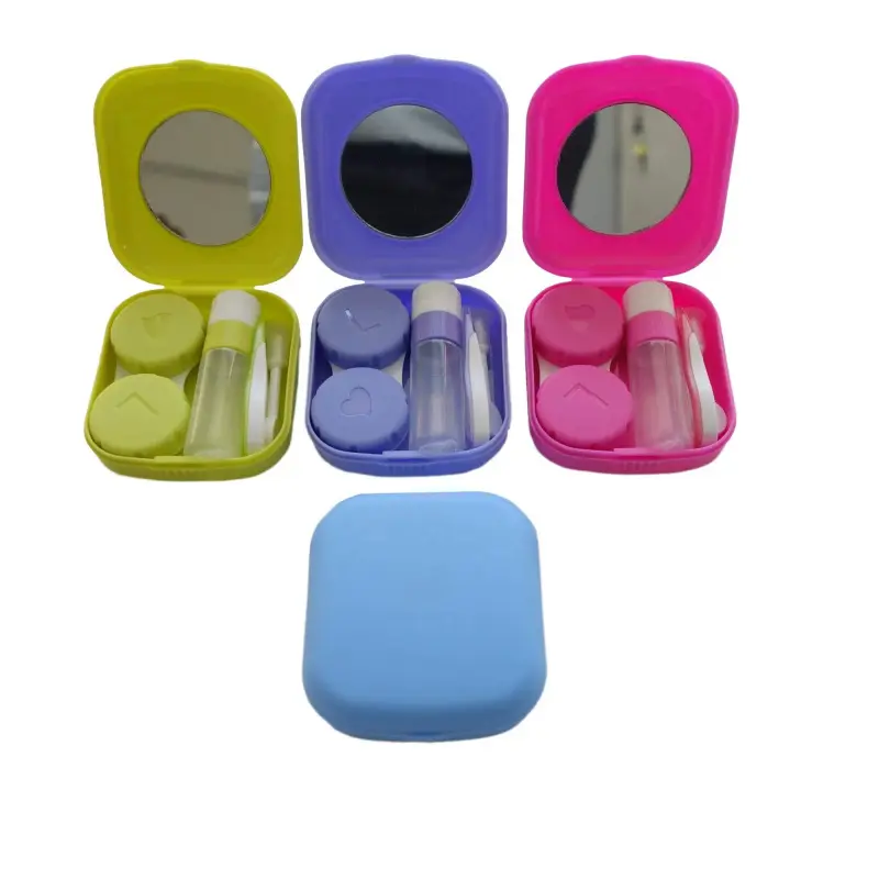 Colorful Contact Lens Case Kit with Mirror, Tweezer - Durable, Compact, Handy Soak Storage for 4-Pack Contact Lenses