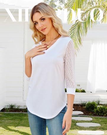 WIHOLL 3/4 Length Sleeve Womens Tops V-Neck Lace Tunic Tops Business Casual Blouses 2025 WIHOLL 3/4 Length Sleeve Womens Tops V-Neck Lace Tunic Tops Business Casual Blouses 2025