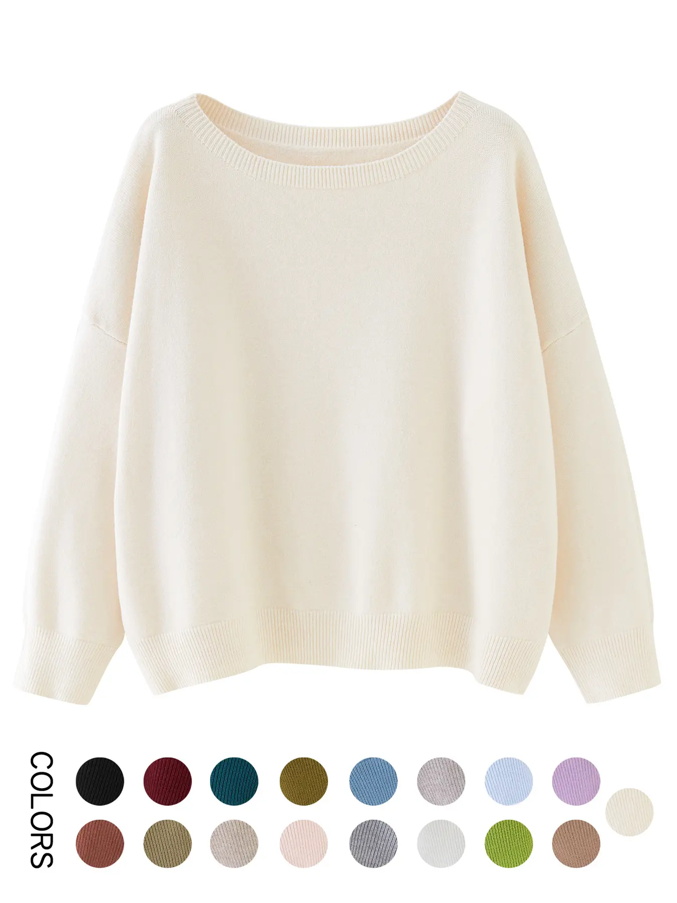 Women's Plain Scoop-Neck Sweater, Casual Drop-Shoulder Long-Sleeve Jumper, Fall & Winter Knitwear
