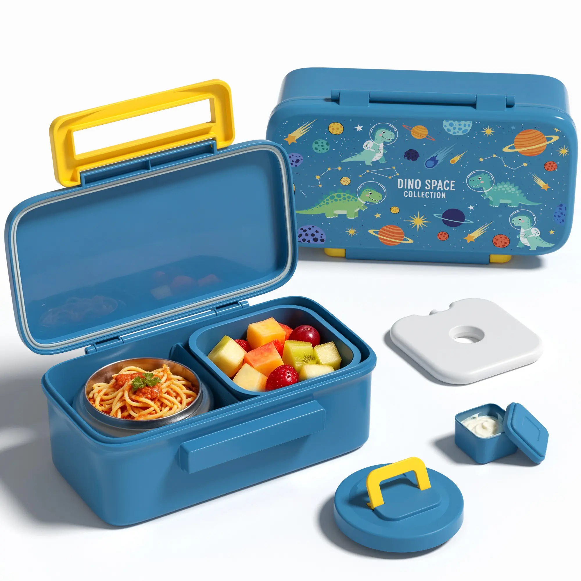 Lunch Box with 8oz Soup Bowl, Two Compartment Design, Includes Ice Cube Tray, Sauce Container, Snack Box, Travel Lunchbox