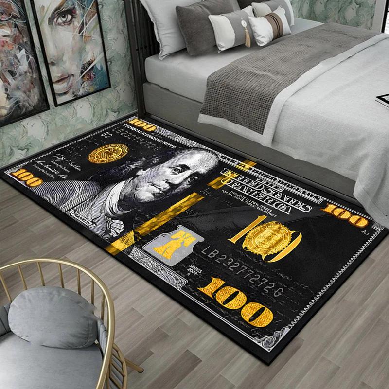 100 Dollar Pattern Carpet, 1 Count Non-slip Soft Floor Mat, Modern Abstract Rug, Rectangle Home for Living Room Bedroom
