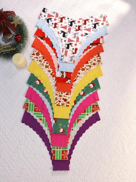 Women's Seamless Scallop Trim Underwear Set, Comfortable Breathable Antibacterial Panties, Fitted Casual Style for All Seasons