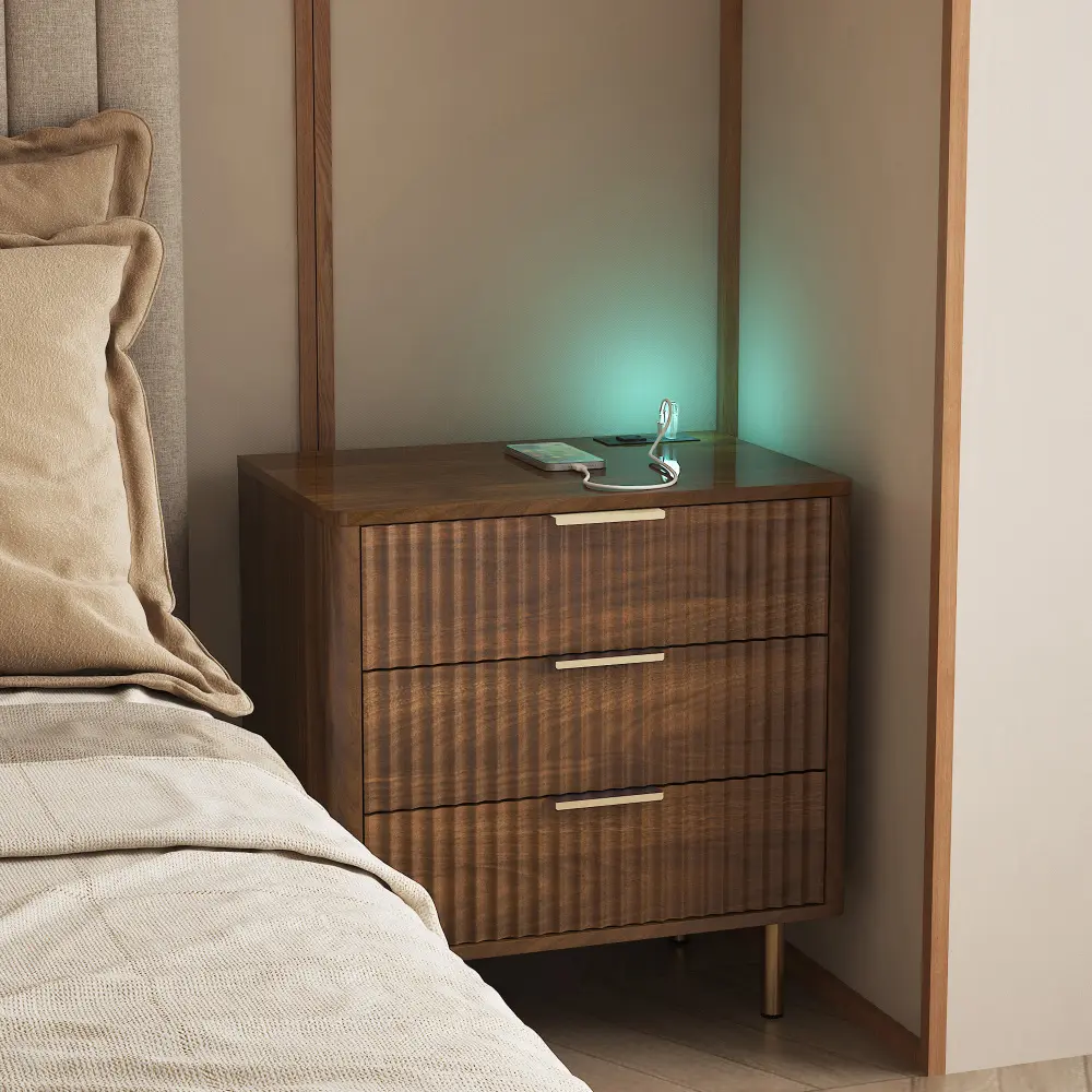 Littleox Nightstand with Charging Station, Smart Nightstand with Night Light, Modern Night Stand with Storage Cabinet for Bedroom, Wood