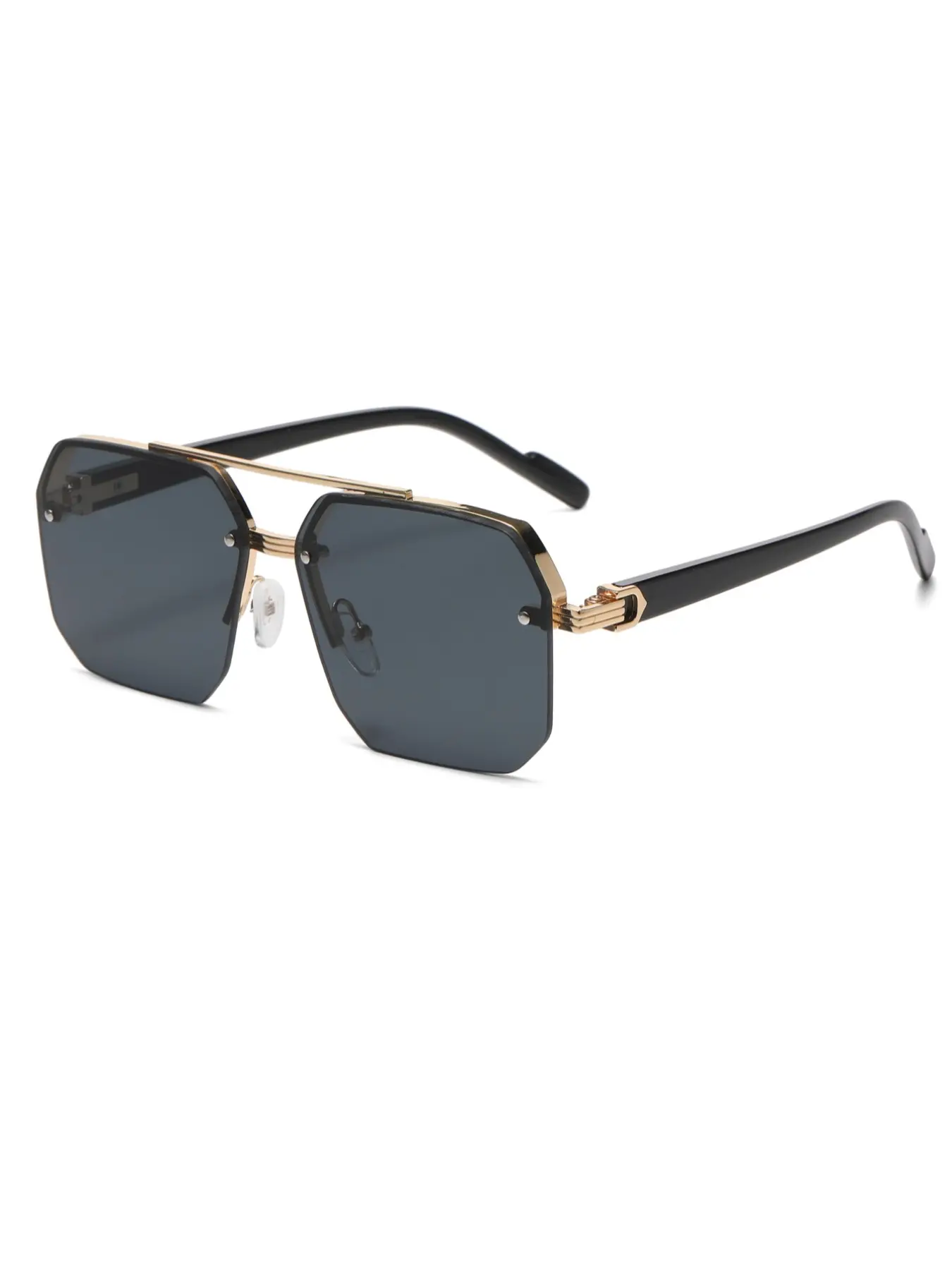 Zinc Alloy Dual Beam Decorative Sunglasses, Stacked Square Frame Design, Dark PC Lenses, Bold Style, Casual All Seasons Eyewear