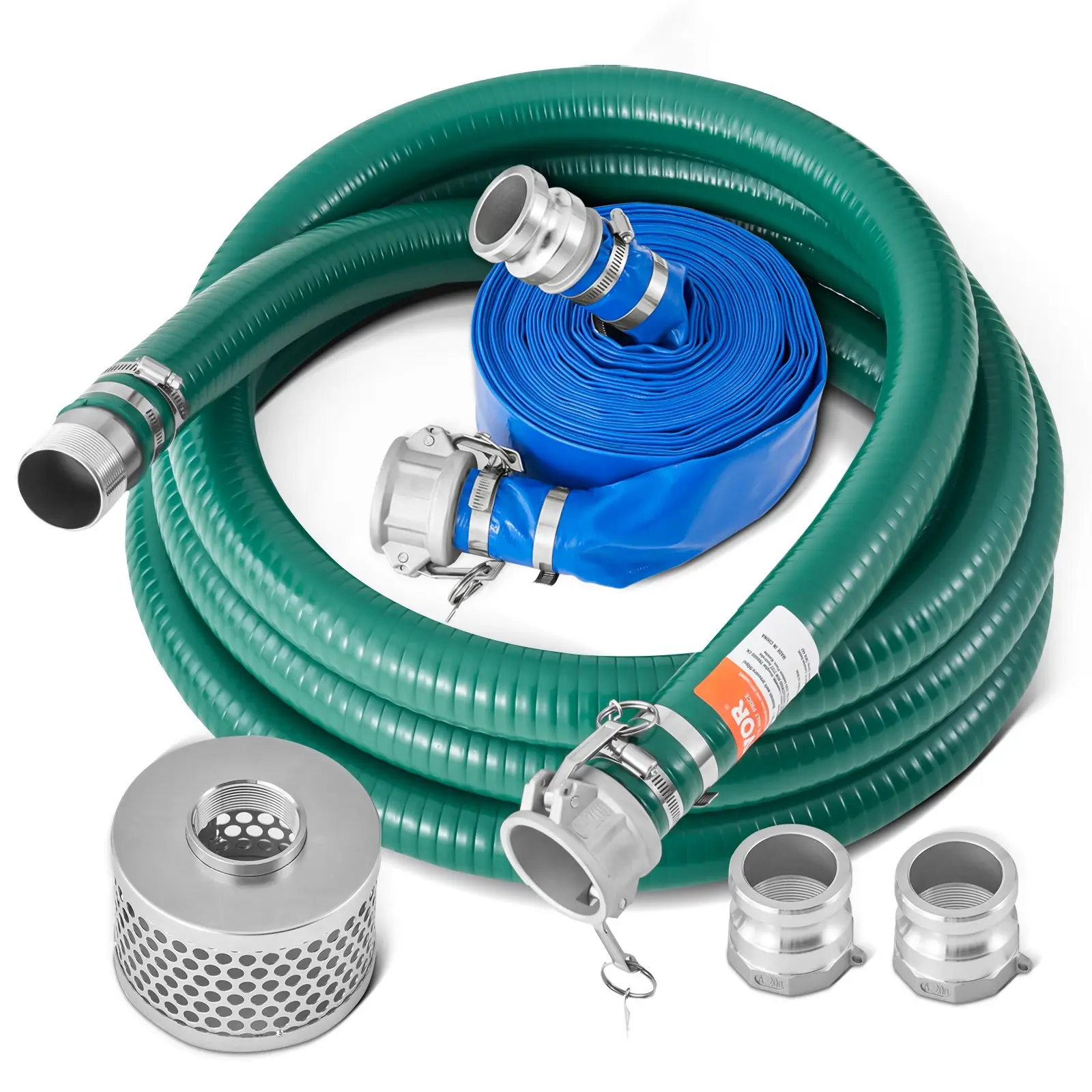 【DealsForYouDays】VEVOR Suction Hose Kit for Water Pump, with 2 inx 50 ft Blue Backwash Hose, 20 ft Green Suction Hose, and Steel Round Hole Strainer, Camlocks, Clamps, Cam Groove Adapter, for Multiple Purposes