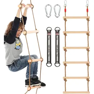 1 Pcs 6.5 Ft Climbing Rope Ladder for Kids, Wooden Rope Hanging Ladder, Rope Ladder for Treehouse Outdoor and Indoor Swing Set Accessories