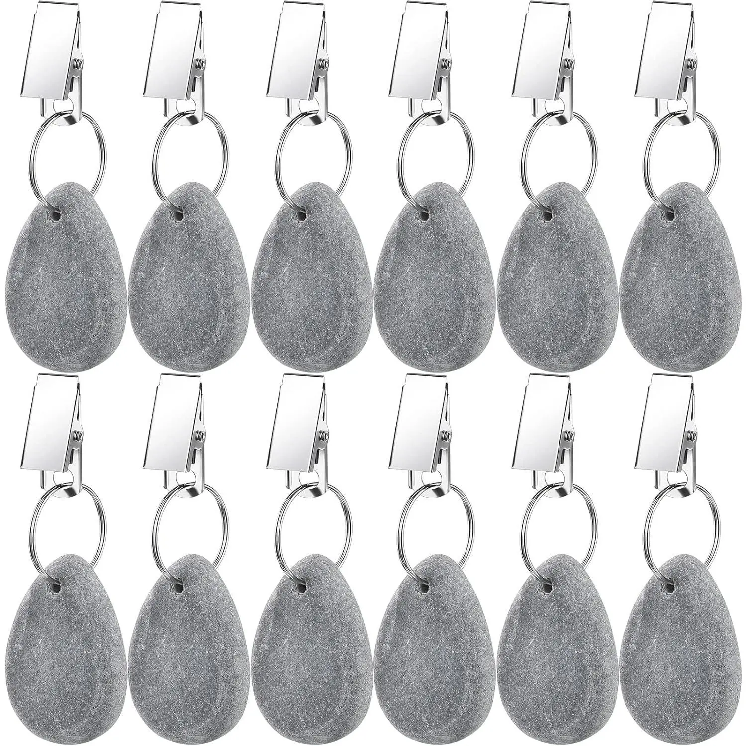12 Pcs Light Gray Tablecloth Weights Tablecloth Pendant Teardrop Shape Table Cover Weights with Metal Clips for Outdoor Picnic Garden Dinner Table Cover Decoration