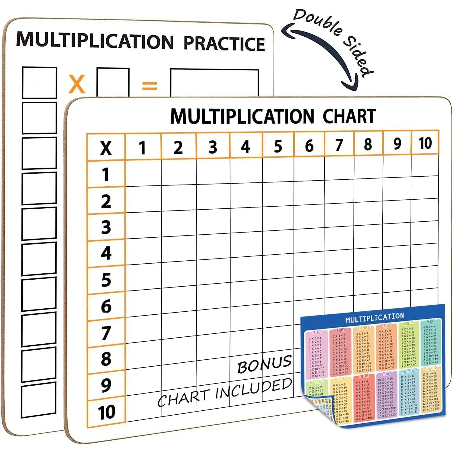 Dry Erase Multiplication Chart Whiteboard 9" x 12" Multiplication Table Double Sided Times Table Math Manipulatives White Board for  Students Classroom and  Mini Lapboard