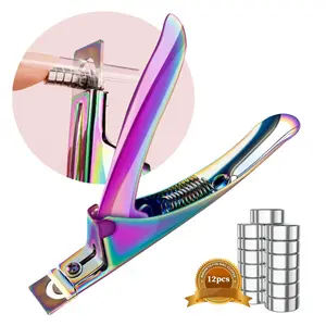 Acrylic Nail Cutter with 12pcs Magnets Stainless Steel Rainbow Clipper Scissors U Word False Tips Trimmer Manicure Tools Straight Cut