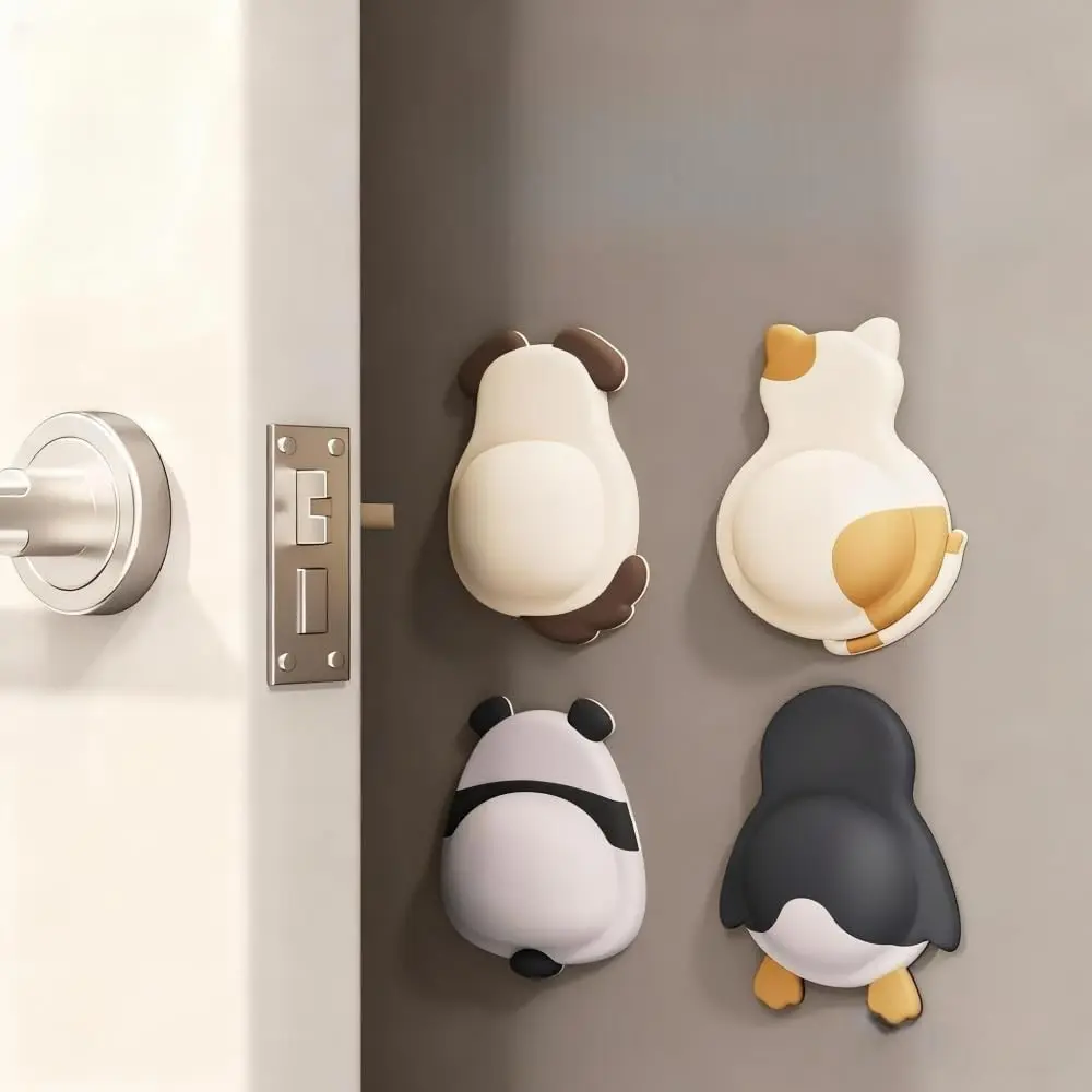 4 Piece Cute Animal Door Handle Wall Protector Pads, Panda Shape Self-Adhesive Rubber Door Handle Crash Protection, Decorative Wall Guard