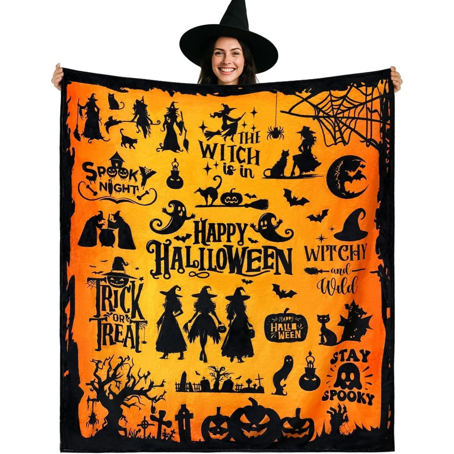 Halloween Blanket for Boys Kids Teens Adult Pumpkin Ghost Bat Witch Spooky Sofa Bed Throw Blankets Halloween Room Decor Gifts for Boys Soft Cozy Flannel Blankets