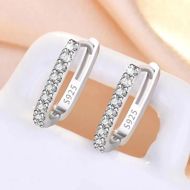Women's 925 Sterling Silver Crystal Zircon Circle Hoop Earrings, Original Designer Elegant Jewelry, Wedding Party Gifts, Circle Hoops, Cubic Zirconia, Female, Adults, Round, Circular Detail Earrings, Wedding Gift Ideas, Crystal Stones, Round Detail