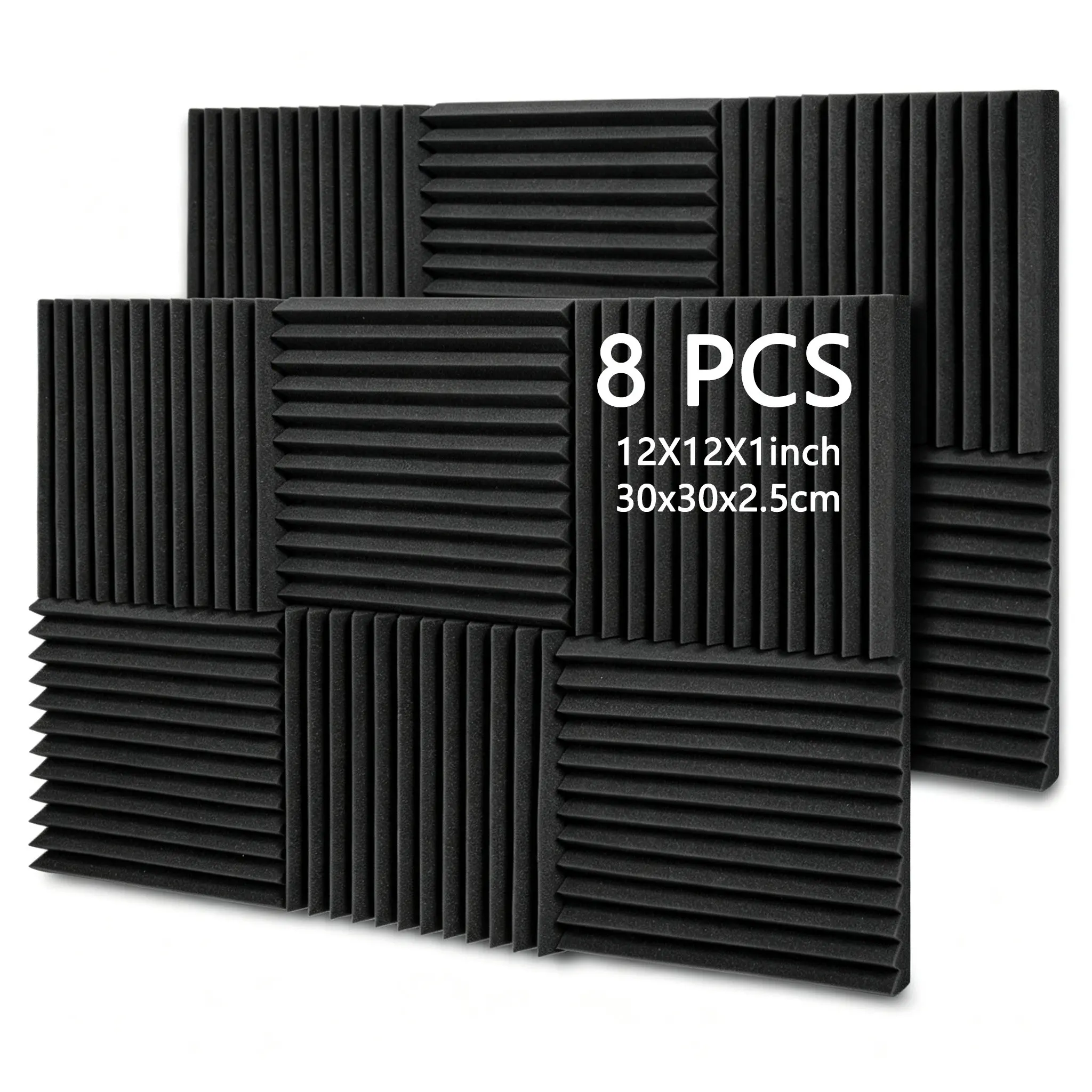 8Pcs Upgraded High Density Wedge Acoustic Foam Panels, 30×30×2.5cm Triangular Groove Soundproof Foam, Sound Absorbing Reduce Echo, Acoustic Treatment for Recording Studio, Live Stream, Podcast Booth, Home Theater, Drum Room, Piano Room, Office